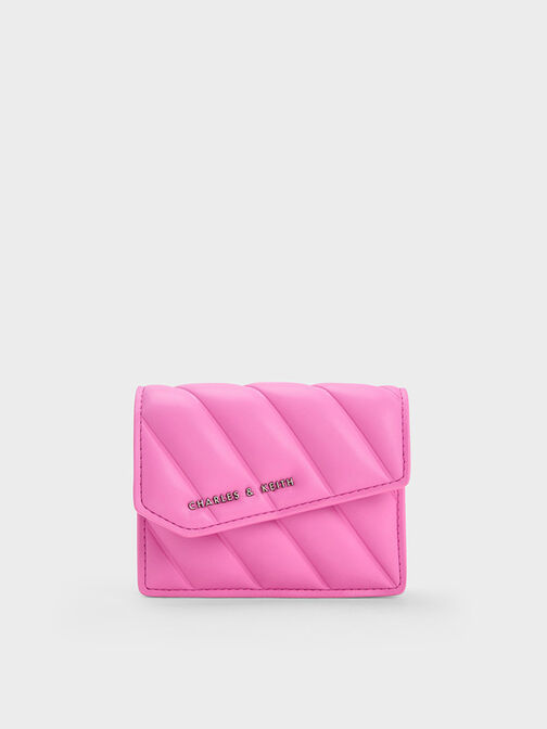Asymmetric Flap Panelled Wallet, Pink, hi-res