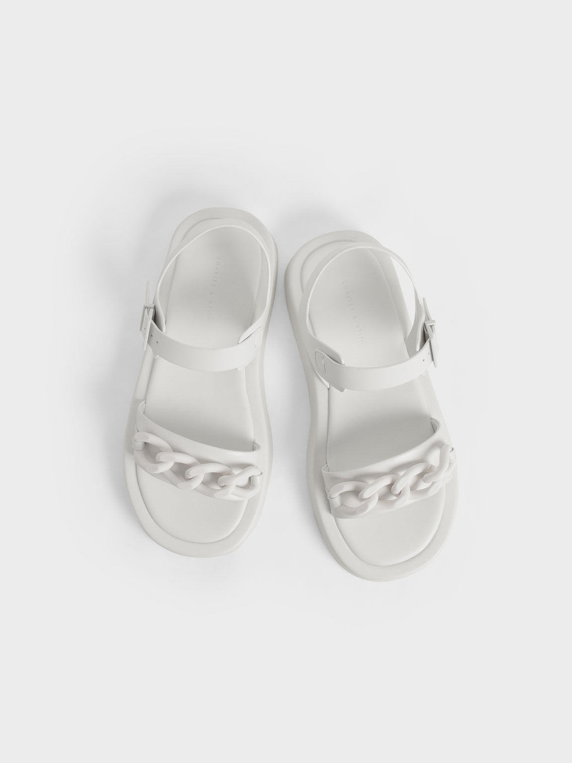 Sandal Ankle Strap Padded Chunky Chain-Link, White, hi-res