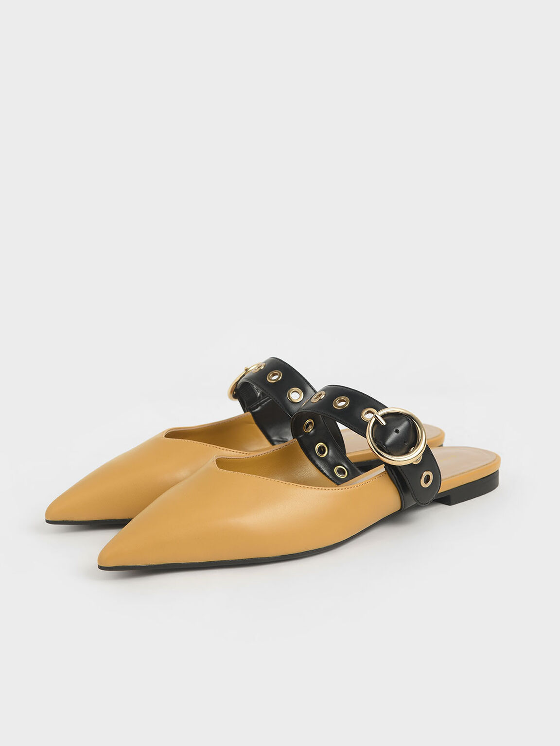 Sepatu Eyelet-Embellished Mules, Yellow, hi-res