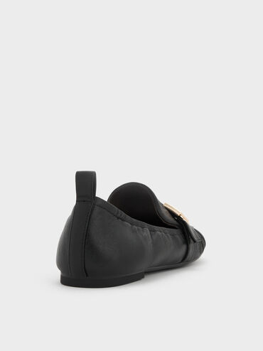Cody Leather Metallic-Buckle Ruched Loafers, Black, hi-res