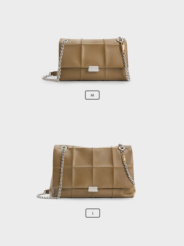 Large Delfina Quilted Chain-Strap Shoulder Bag, Walnut Brown, hi-res