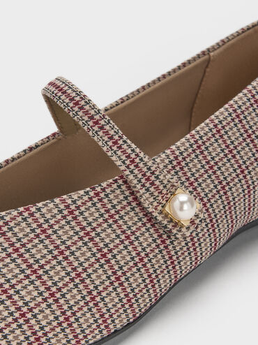 Sepatu Flats Mary Jane Pearl Checkered Marie, Multi, hi-res