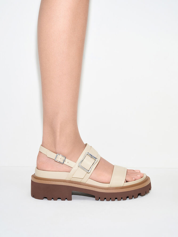 Sandal Slingback Paltform Buckled, Taupe, hi-res