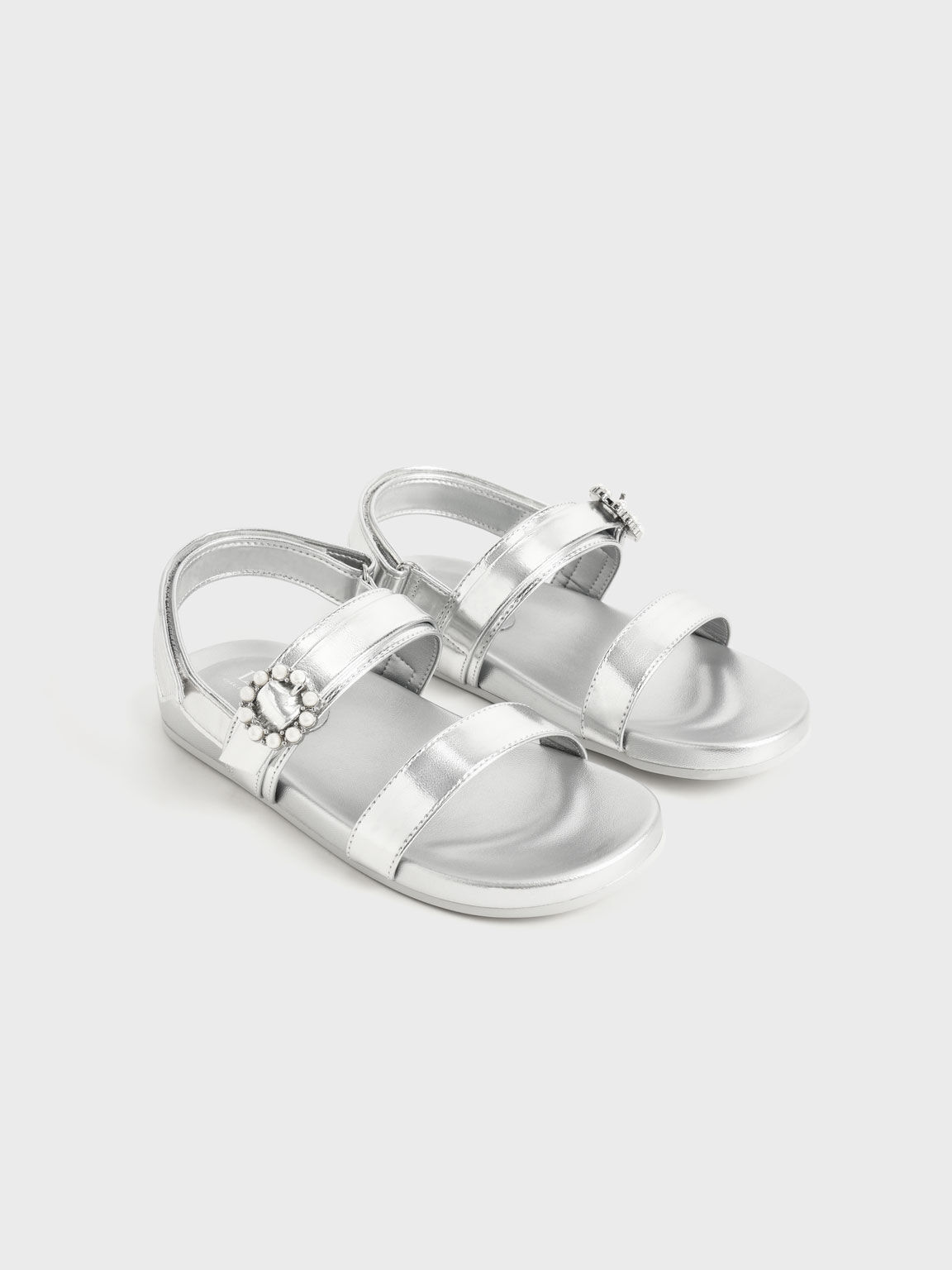 Sandal Girls' Bead-Embellished Back-Strap, Silver, hi-res