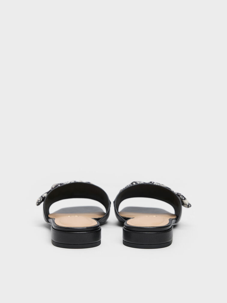 Sandal Slide Printed-Strap Leather Tayari, Black, hi-res