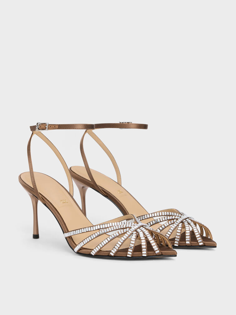 Sandal Stiletto Peep-Toe Jaylene Gem, Brown, hi-res