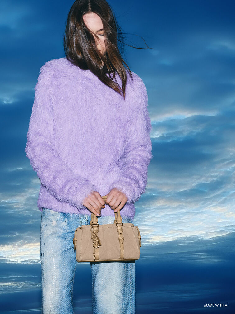 Britton Recycled Suede Top Handle Tote Bag, Nutmeg Beige, hi-res