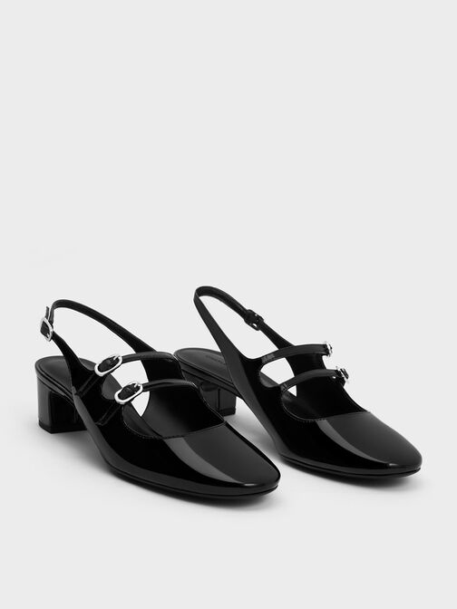 Sepatu Pumps Double-Strap Slingback Mary Jane, Black Box, hi-res