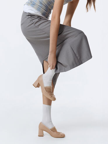 Sepatu Pumps Mary Jane Furry-Strap Bow Winona, Nude, hi-res