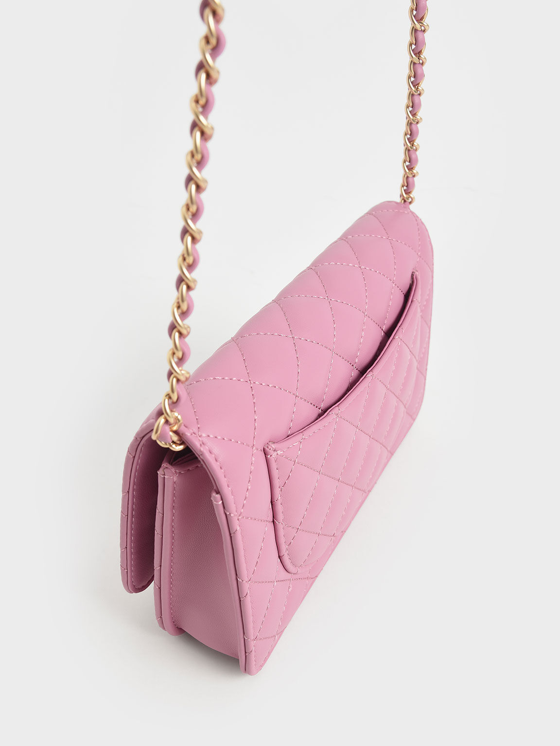 Tas Clutch Quilted Push-Lock, Pink, hi-res