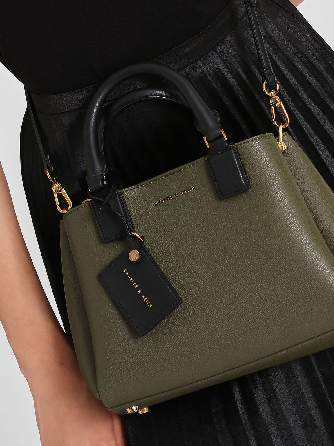 Top Handle Structured Bag, Olive, hi-res