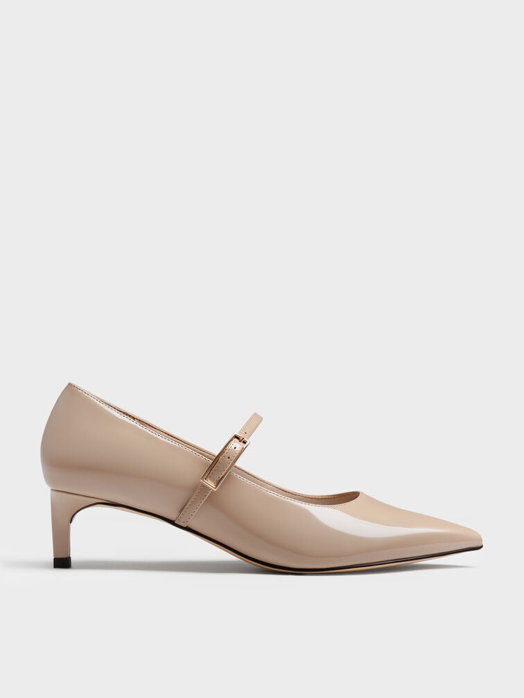Sepatu Pumps Mary Jane Luciana Patent, Taupe, hi-res