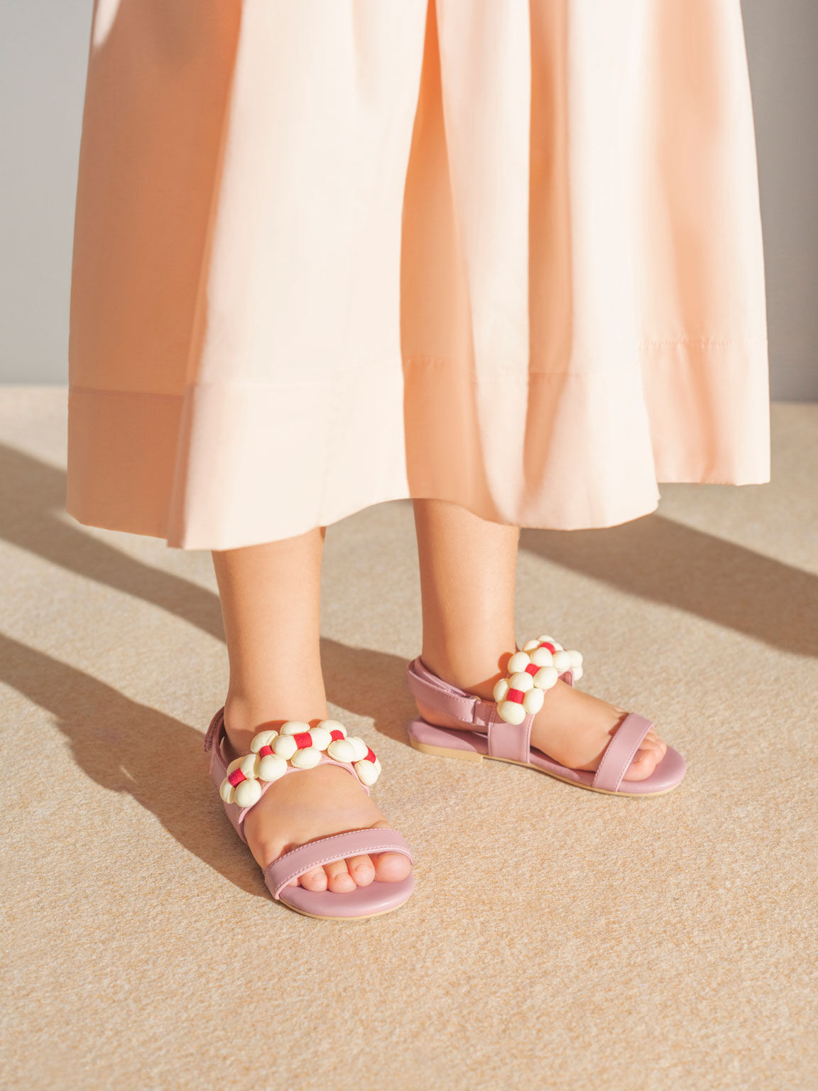 Girls' Pom Pom Sandals, Pink, hi-res