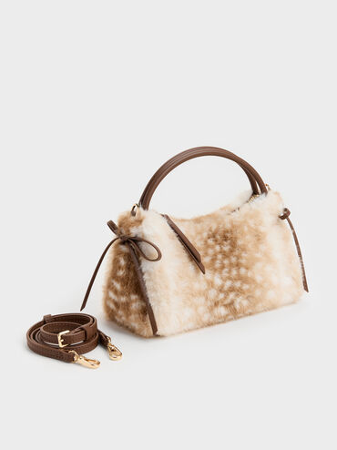 Tas Top Handle Bow Hazel Furry Deer-Print, Animal Print Brown, hi-res