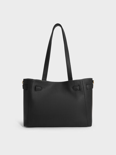 Dinora Belted Tote Bag, Black, hi-res