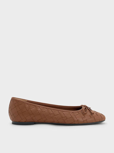 Ivette Woven Bow Ballet Flats, Caramel, hi-res