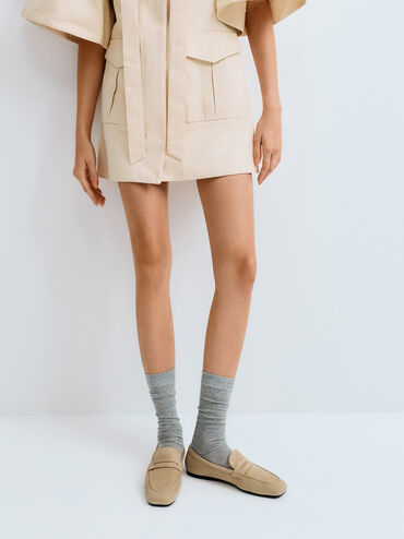 Faux Suede Penny Loafers, Beige, hi-res