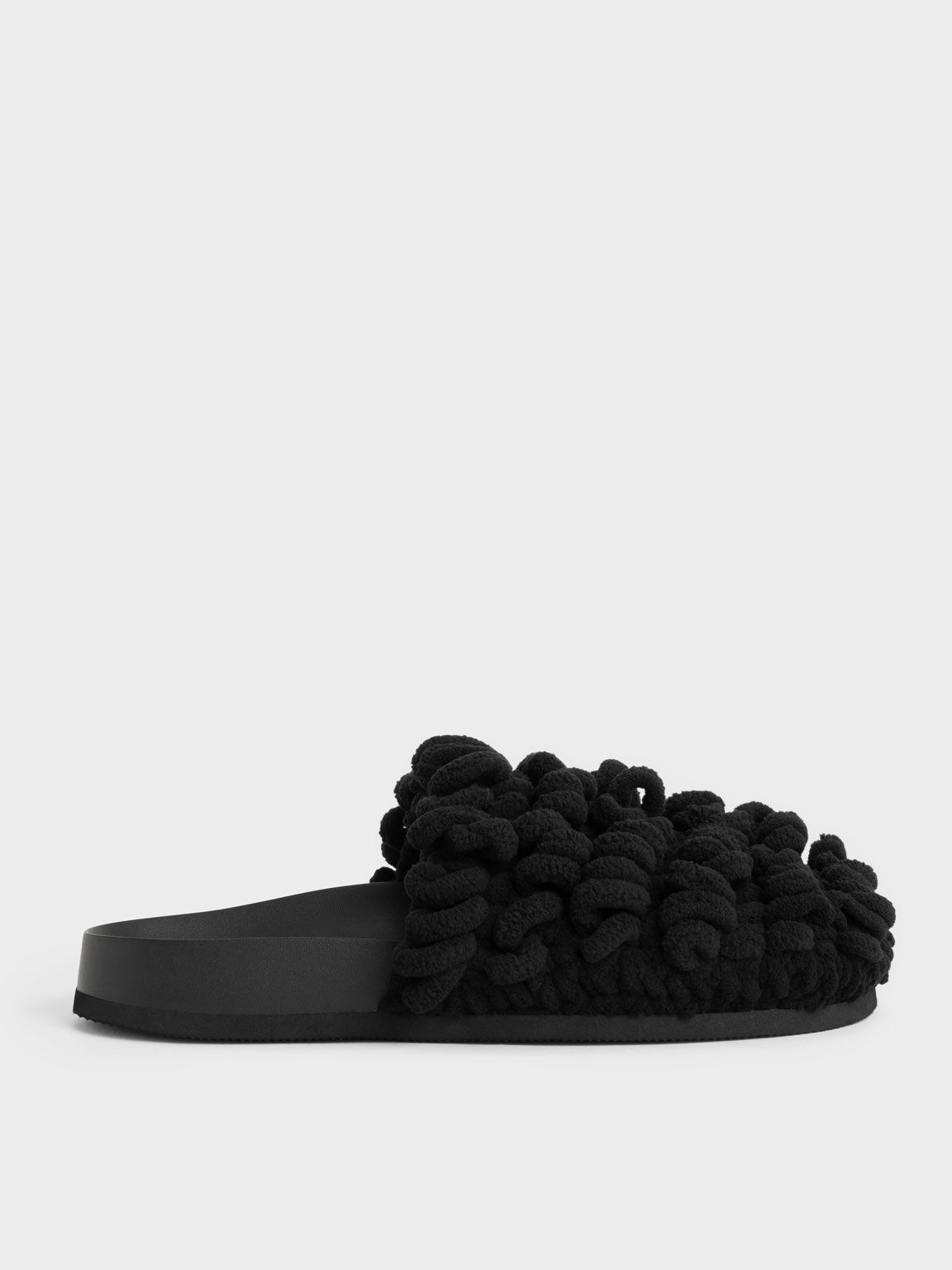 Sepatu Mules Flat Textured, Black, hi-res