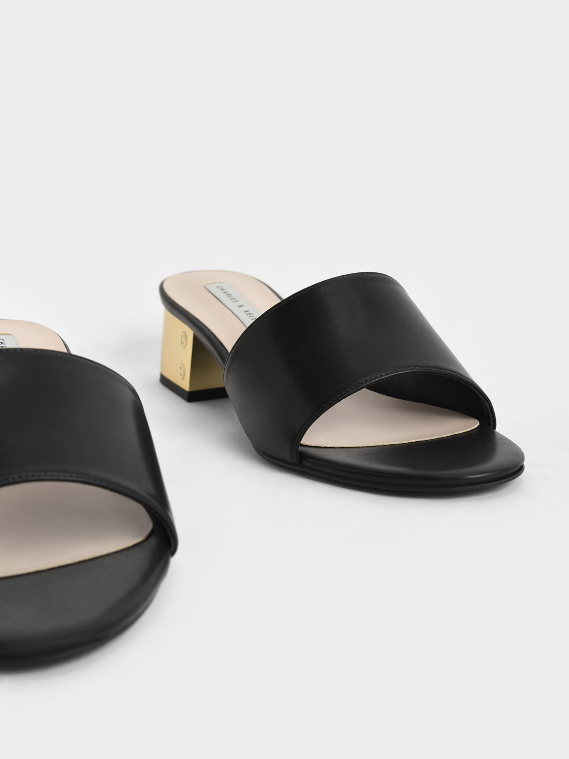 Sandal Mules Heel Open-Toe Metallic, Black, hi-res