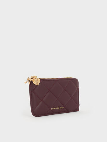 Dompet Zip-Around Quilted Bow-Heart Charm Arrietty, Wineberry Red, hi-res