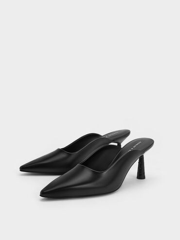 Sepatu Mules Embellished Cone Heel, Black, hi-res