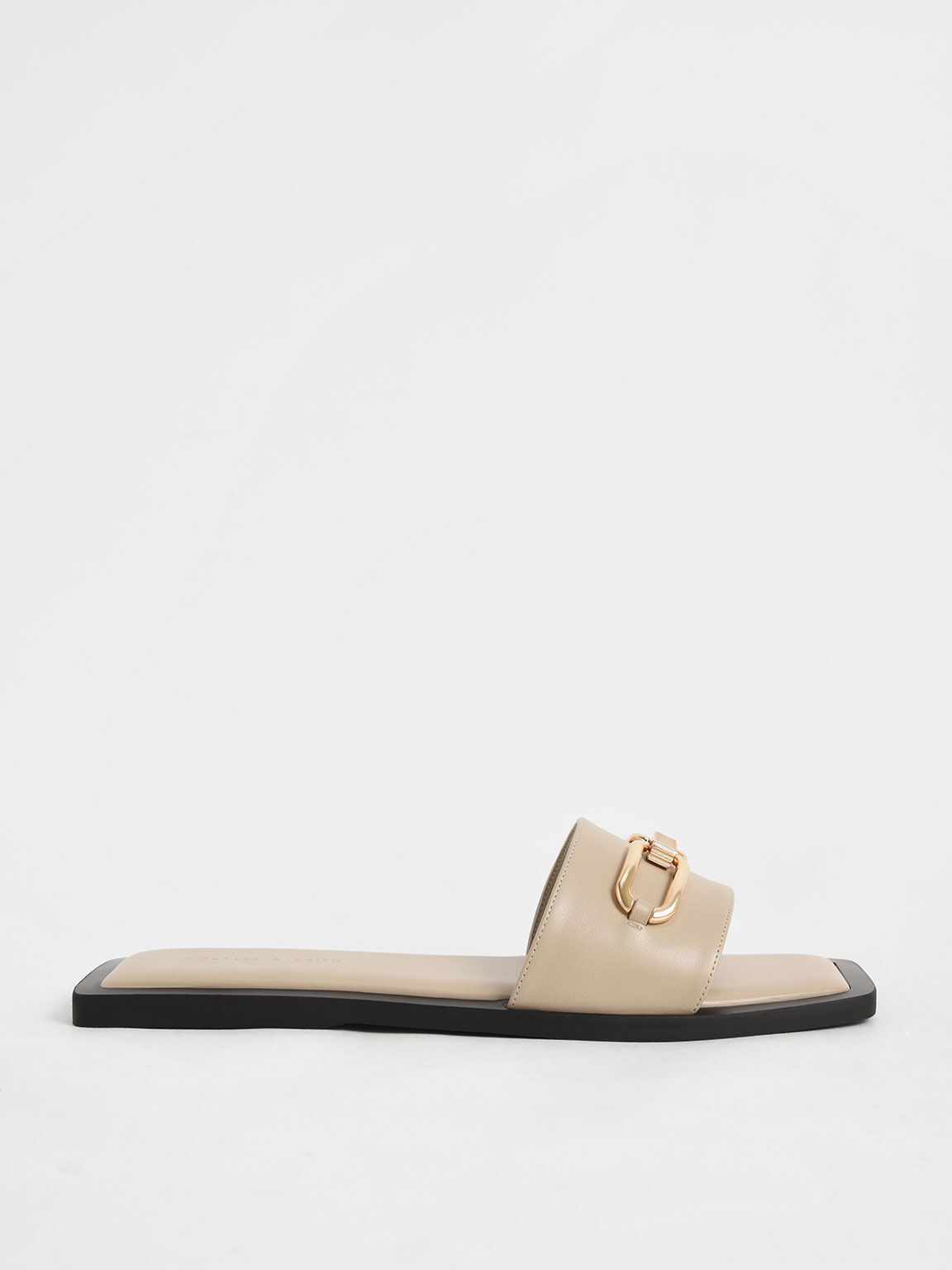 Beige Metallic Accent Padded Slide Sandals - CHARLES & KEITH ID