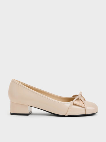 Sepatu Pumps Bettina Double-Bow, Beige, hi-res