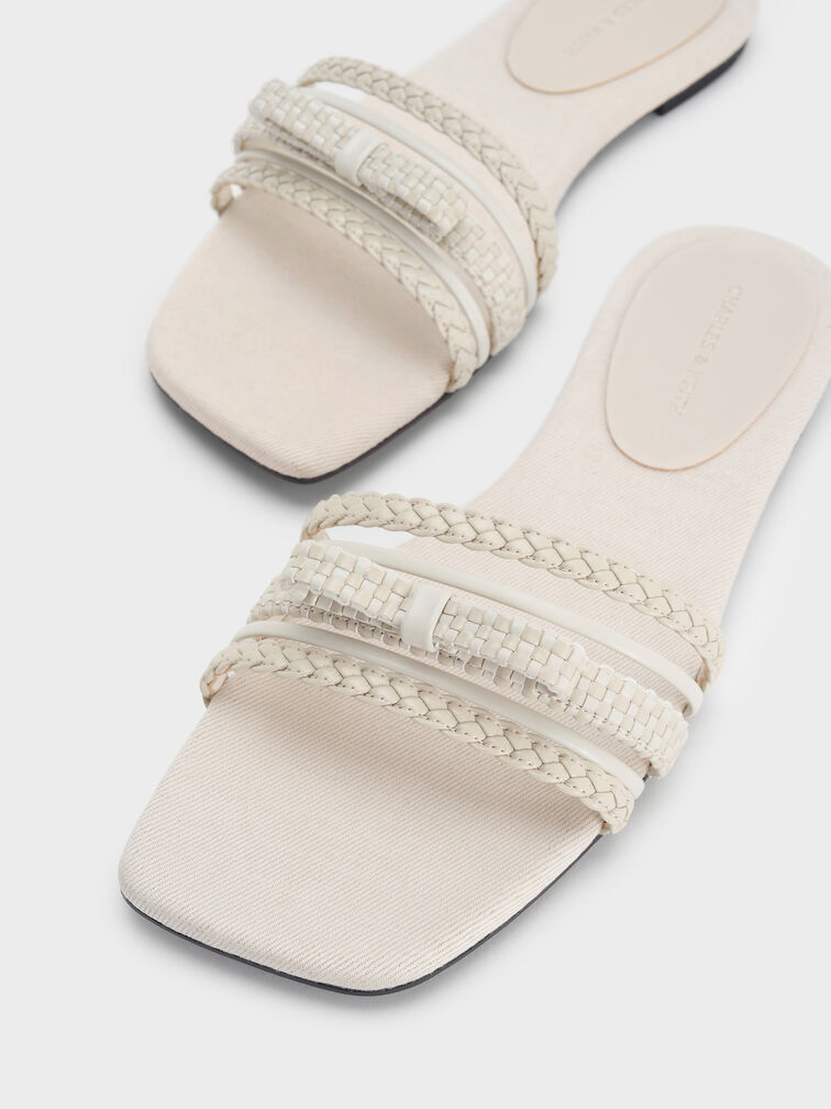 Sandal Slide Woven-Bow Kaleen, Chalk, hi-res