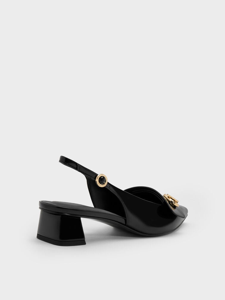 Sepatu Slingback Pumps Pointed-Toe Metallic-Accent, Black Box, hi-res