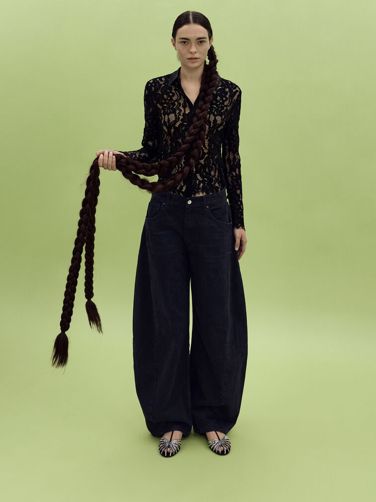 Sandal Gem Caged Jaylene, Black Textured, hi-res