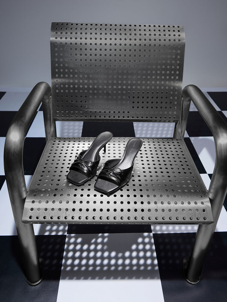 Sadira Satin Heeled Mules, Black Textured, hi-res