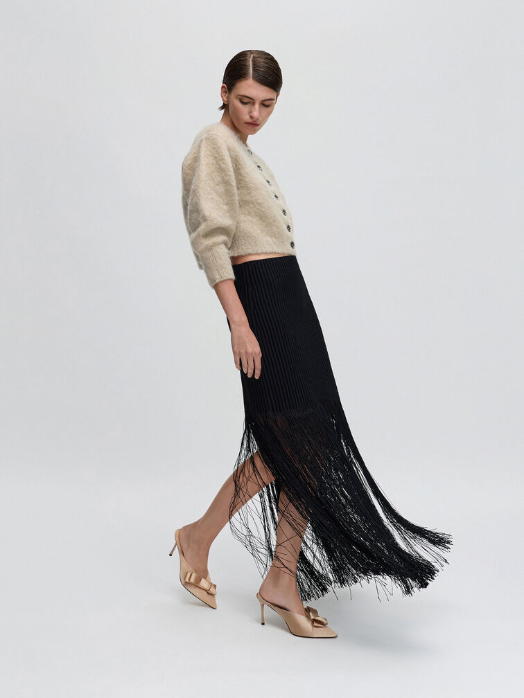 Sepatu Mules Heeled Pointed Pleated-Bow, Nude, hi-res