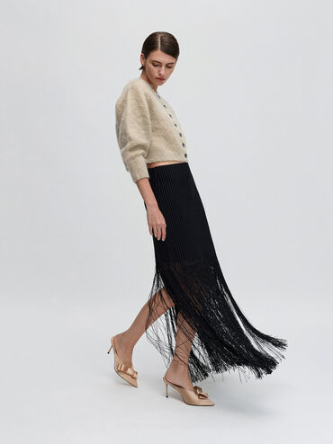 Sepatu Mules Heeled Pointed Pleated-Bow, Nude, hi-res