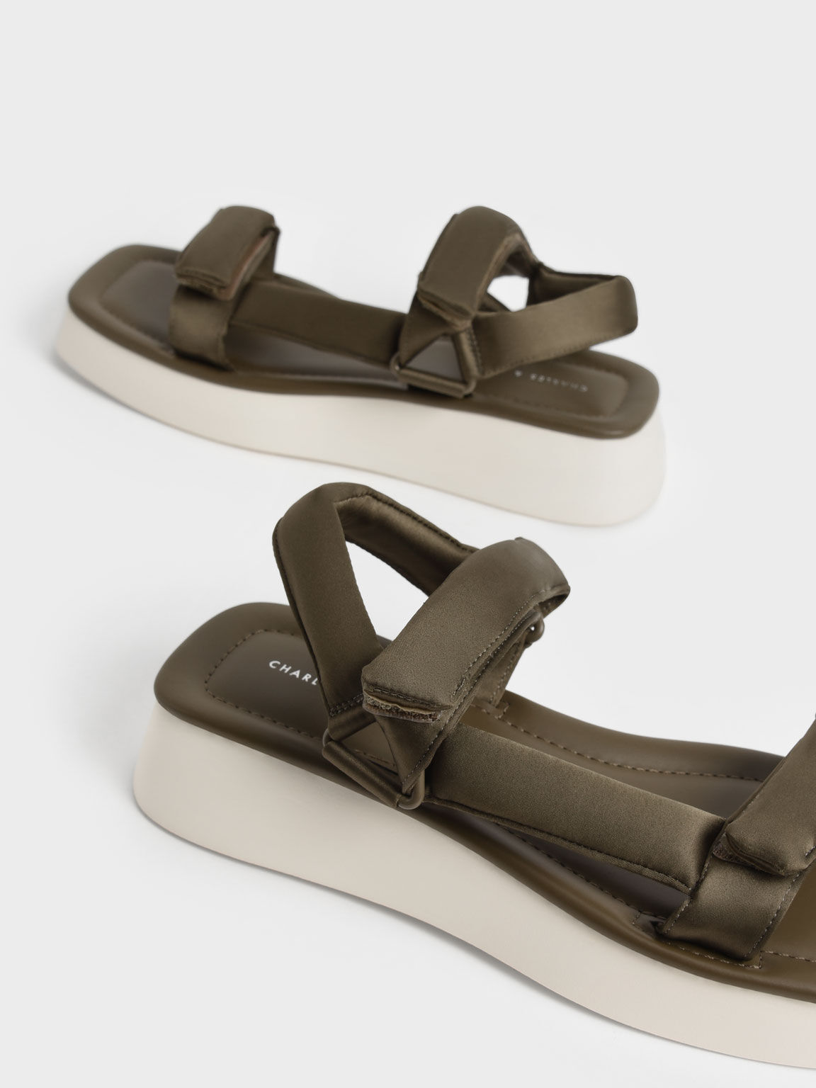 Sandal Flatform Satin Padded Straps, Olive, hi-res