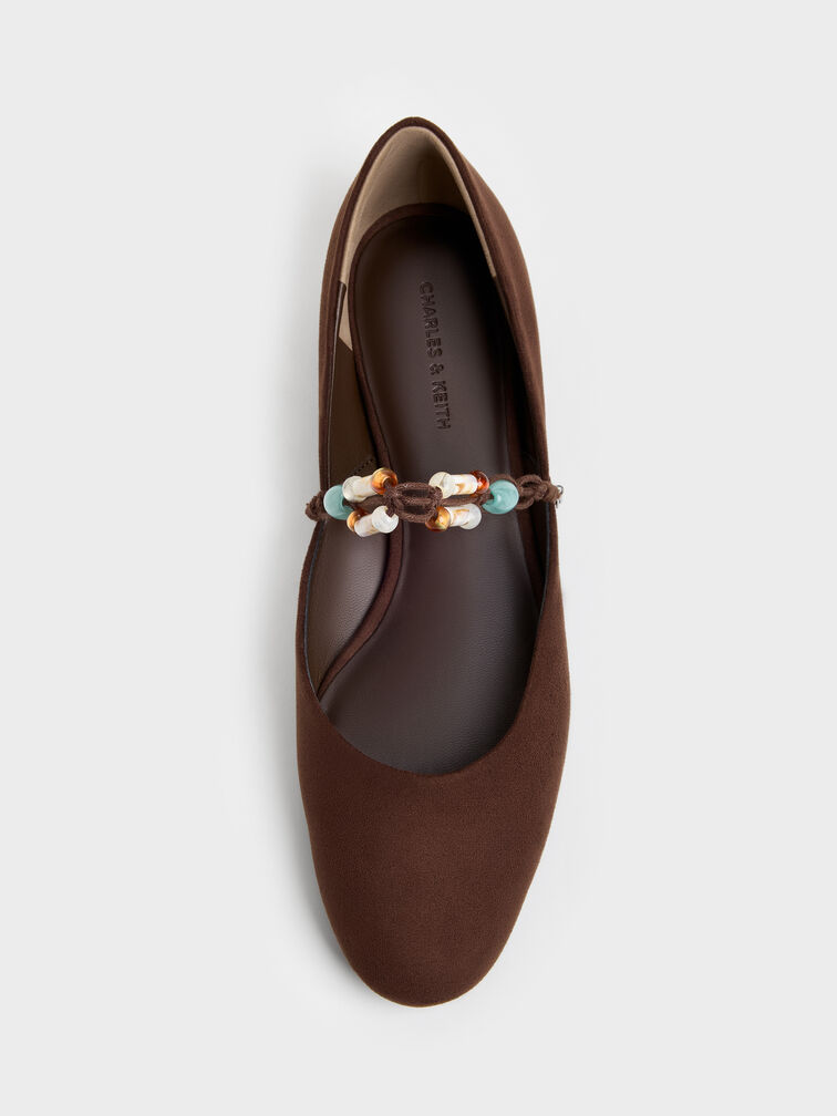 Franca Faux Suede Beaded-Strap Mary Janes, Dark Brown Textured, hi-res