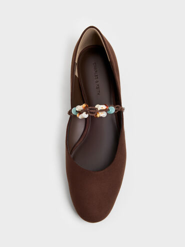 Franca Faux Suede Beaded-Strap Mary Janes, Dark Brown Textured, hi-res