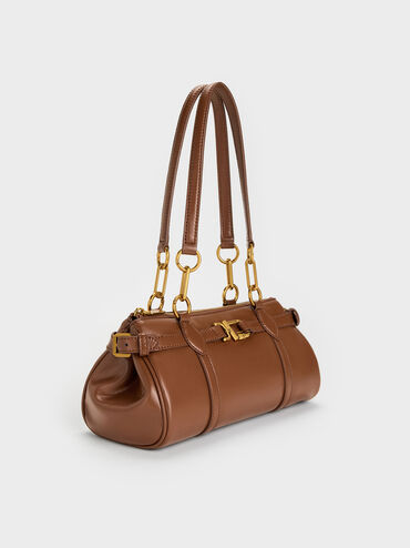 Tas Bahu Elongated Metallic-Accent Gwynne, Chocolate, hi-res
