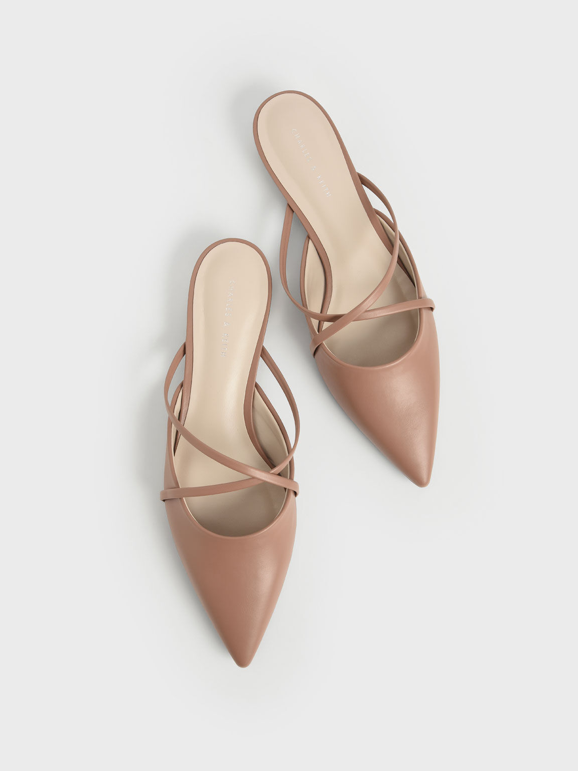 Pointed Toe Cross Strap Mules, Camel, hi-res