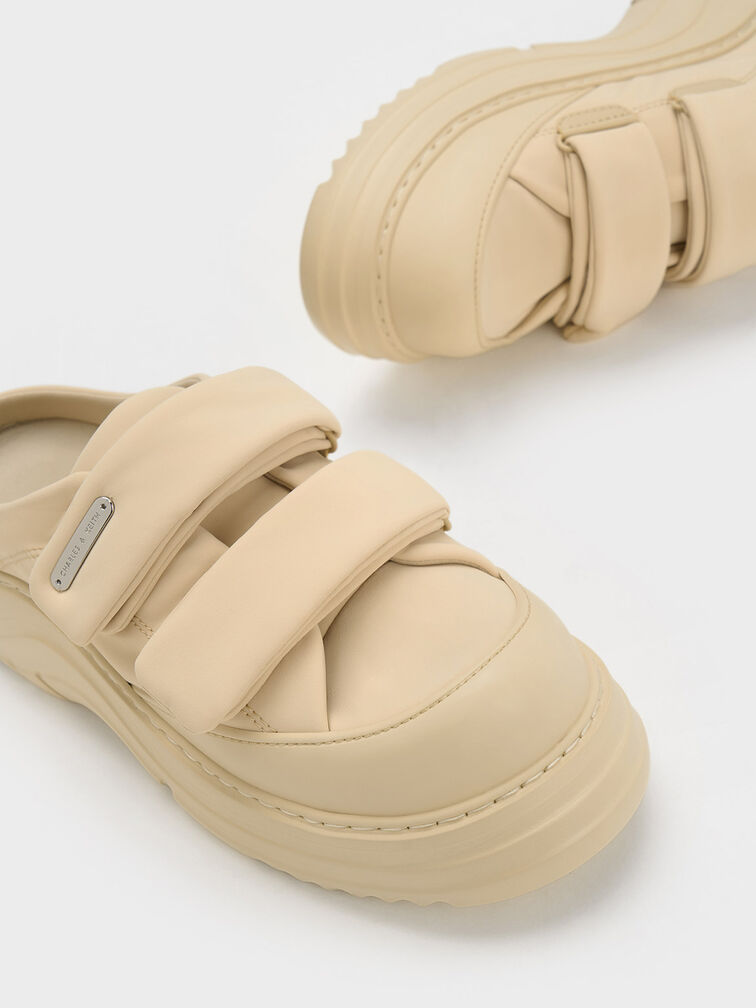 Sneakers Slip-On Nylon Padded Double-Strap, Beige, hi-res