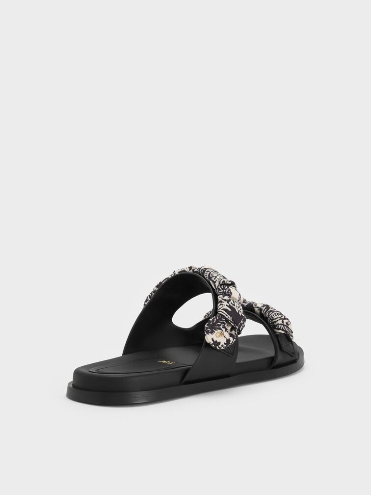 Sandal Slide Printed- Double Strap Leather Tayari, Black, hi-res