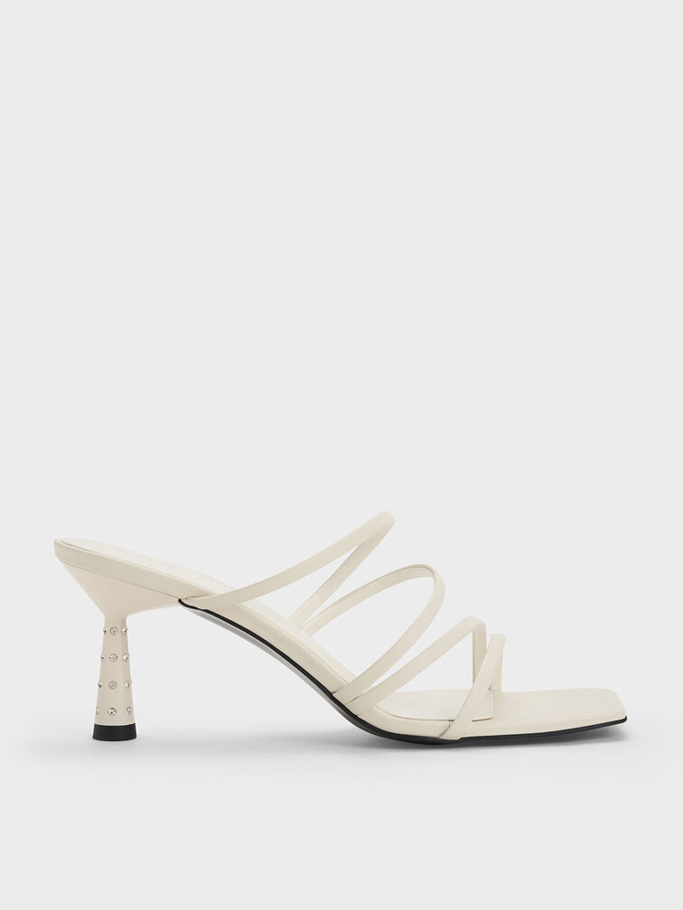 Cream Embellished Cone Heel Sandals - CHARLES & KEITH ID