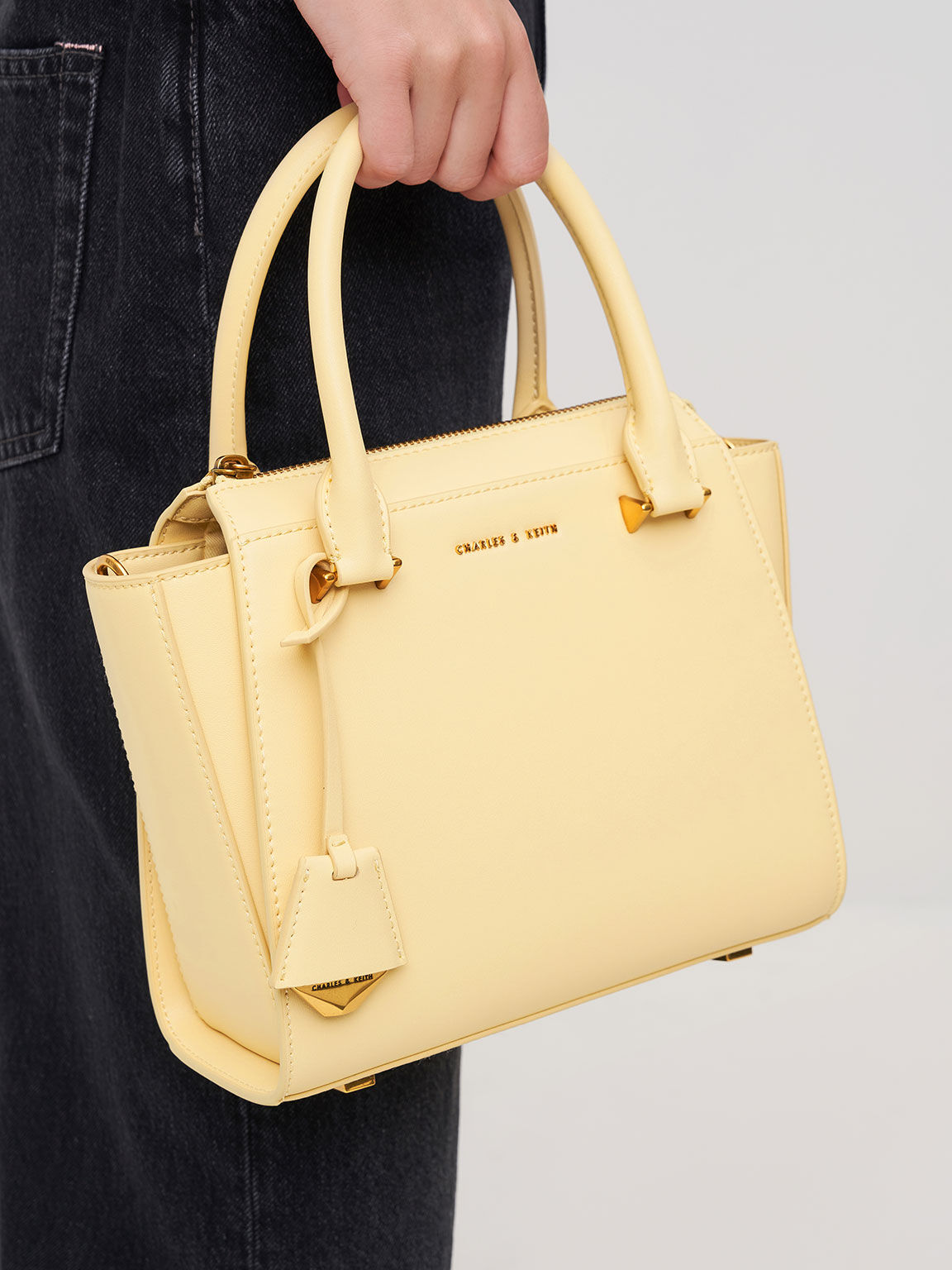 Double Handle Trapeze Tote Bag, Butter, hi-res