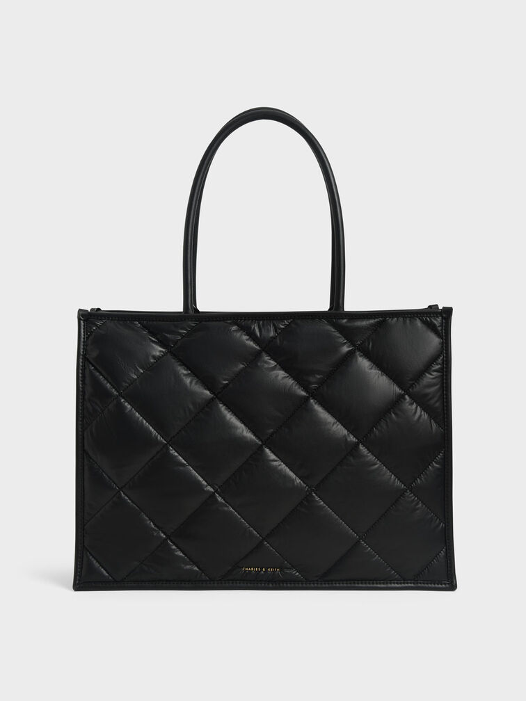 Tas Tote Double Handle Quilted, Black, hi-res