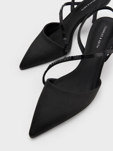 Sepatu Pumps Slingback Sequinned Briella, Black Textured, hi-res