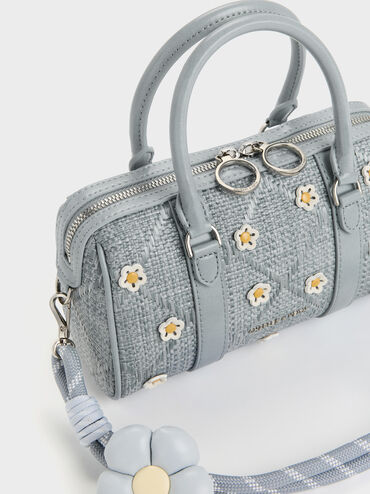 Tas Bowling Flower Philomena Raffia, Misty Blue, hi-res