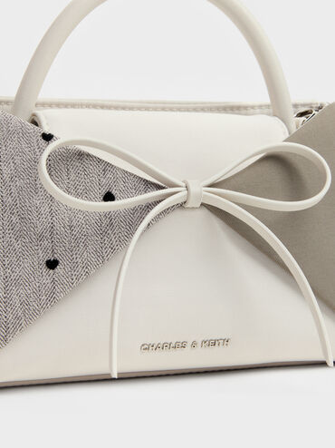 Tas Top Handle Panelled Bow Heart-Print Hazel, Taupe, hi-res