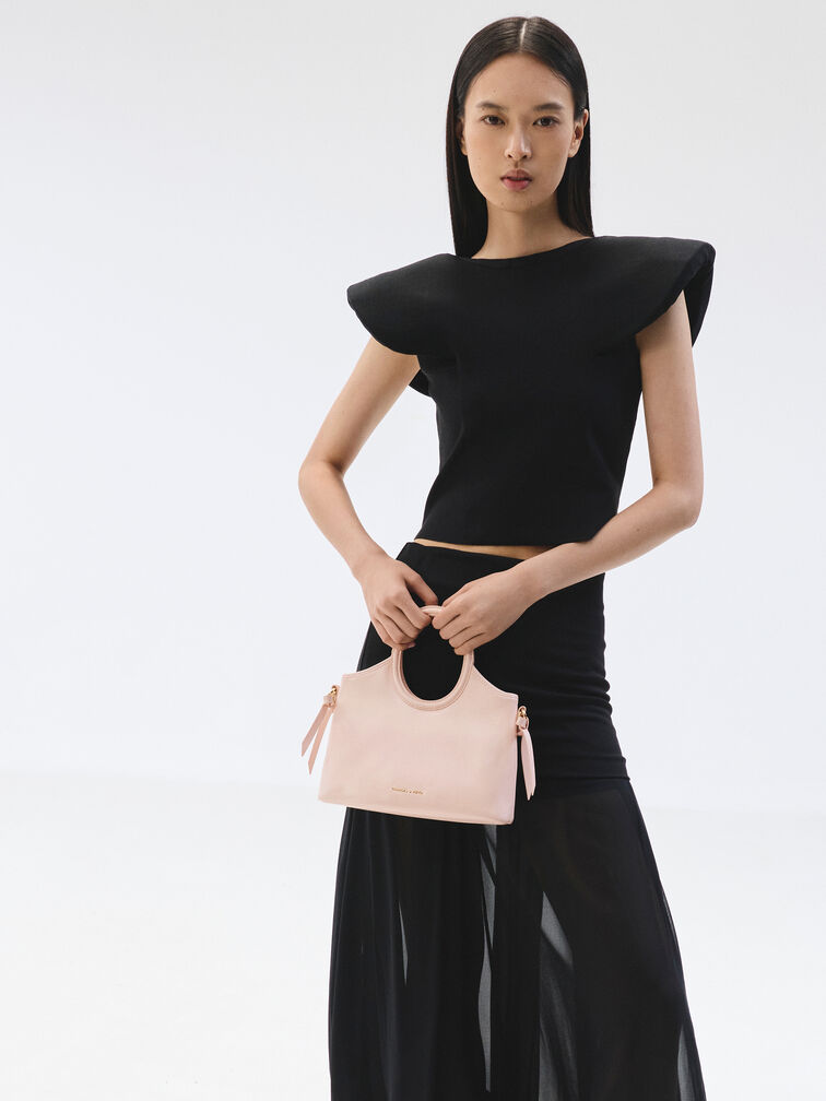 Tas Tote Oval-Handle Bow Dalia Mini, Soft Pink, hi-res