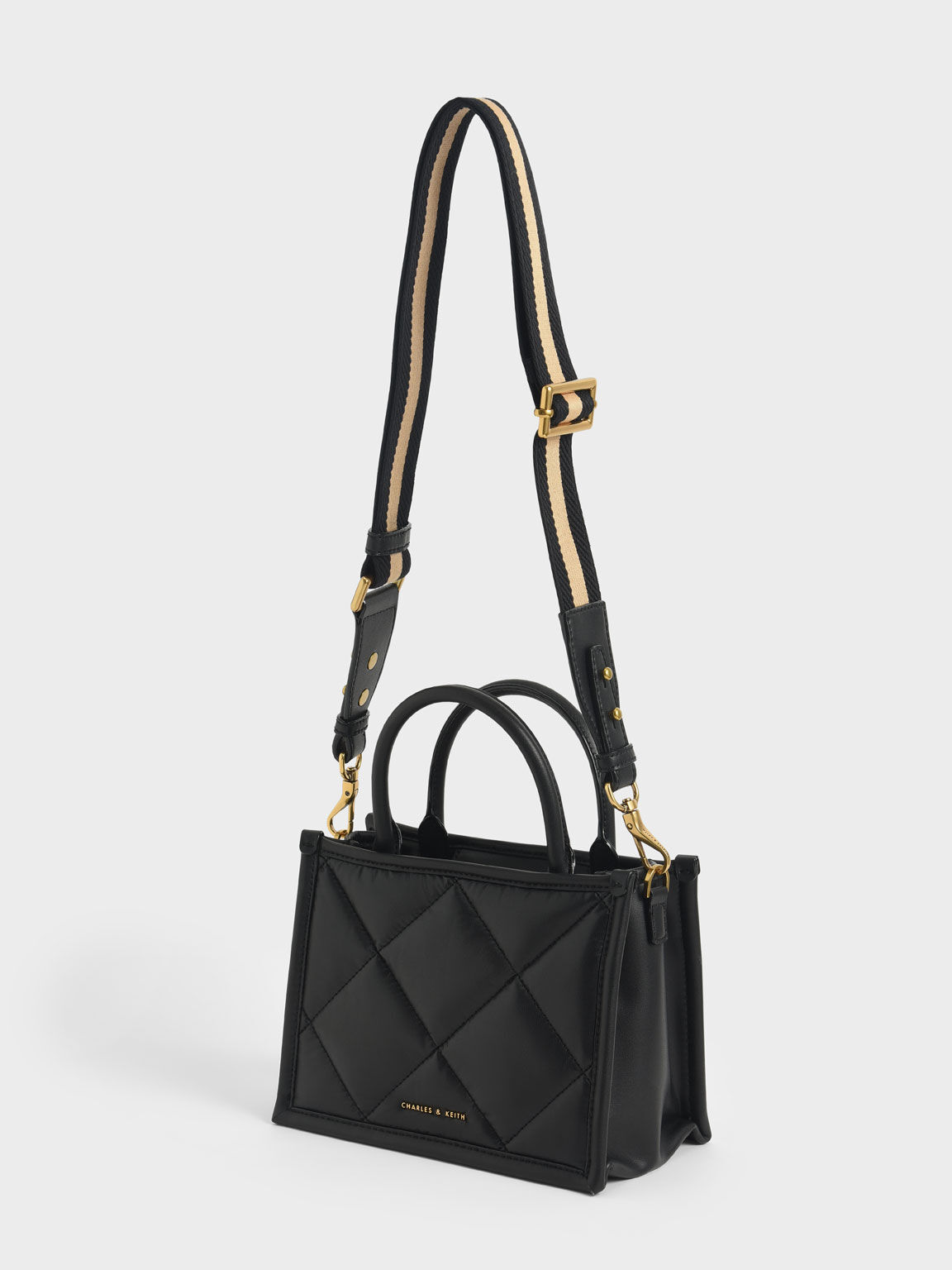 Tas Tote Bag Double Handle Quilted, Black, hi-res