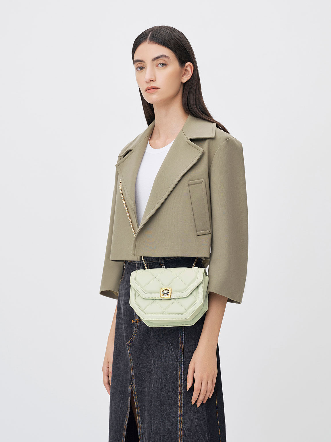 Avis Geometric Shoulder Bag, Mint Green, hi-res