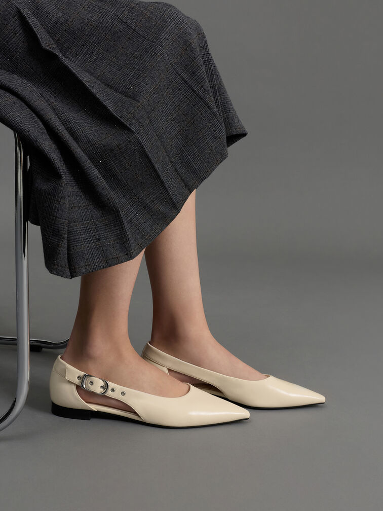 Buckled Cut-Out Ballet Flats, Chalk, hi-res